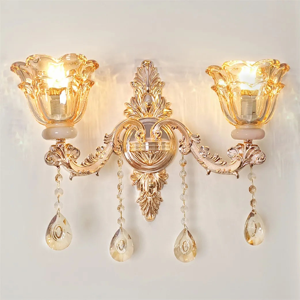 KAILISE™ Antique Gold Floral Crystal Wall Sconce