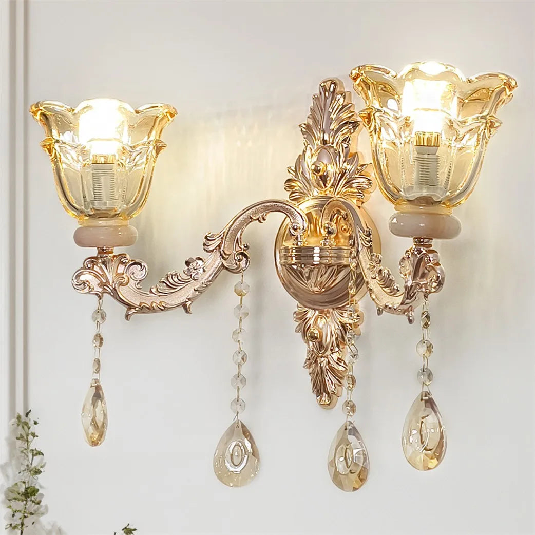 KAILISE™ Antique Gold Floral Crystal Wall Sconce