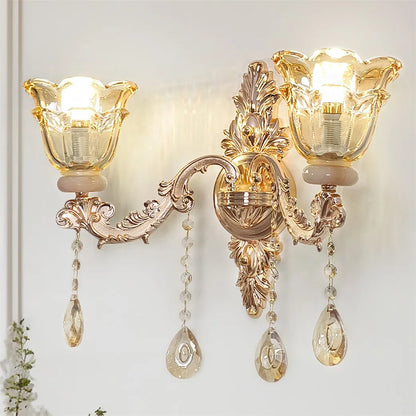 KAILISE™ Antique Gold Floral Crystal Wall Sconce