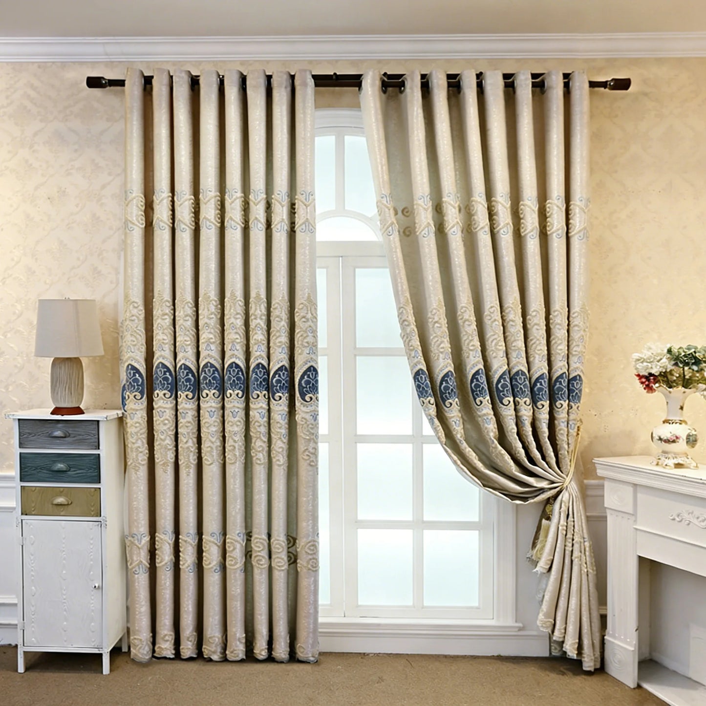 KAILISE™ European Embroidered Satin Blackout Curtains — Set of 2