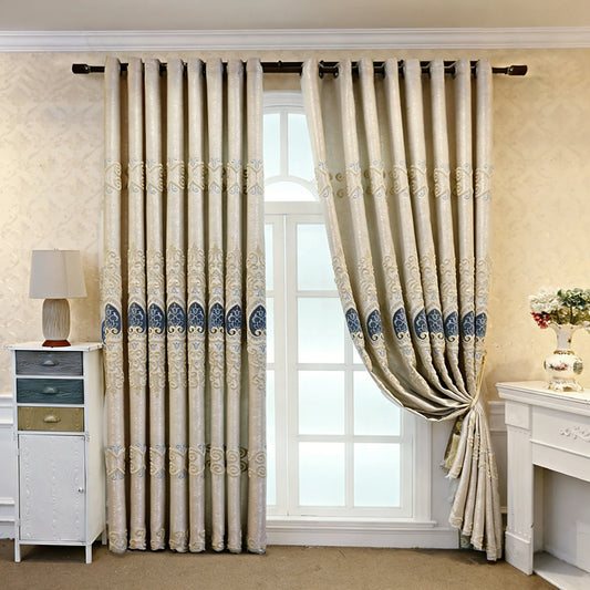 KAILISE™ European Embroidered Satin Blackout Curtains — Set of 2