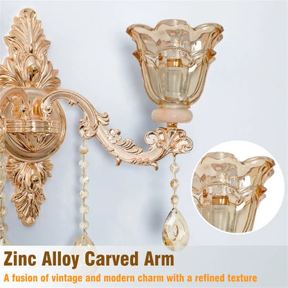 KAILISE™ Antique Gold Floral Crystal Wall Sconce