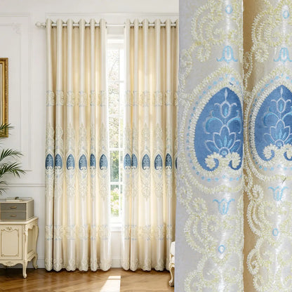 KAILISE™ European Embroidered Satin Blackout Curtains — Set of 2