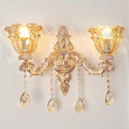 KAILISE™ Antique Gold Floral Crystal Wall Sconce