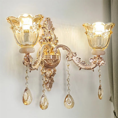 KAILISE™ Antique Gold Floral Crystal Wall Sconce