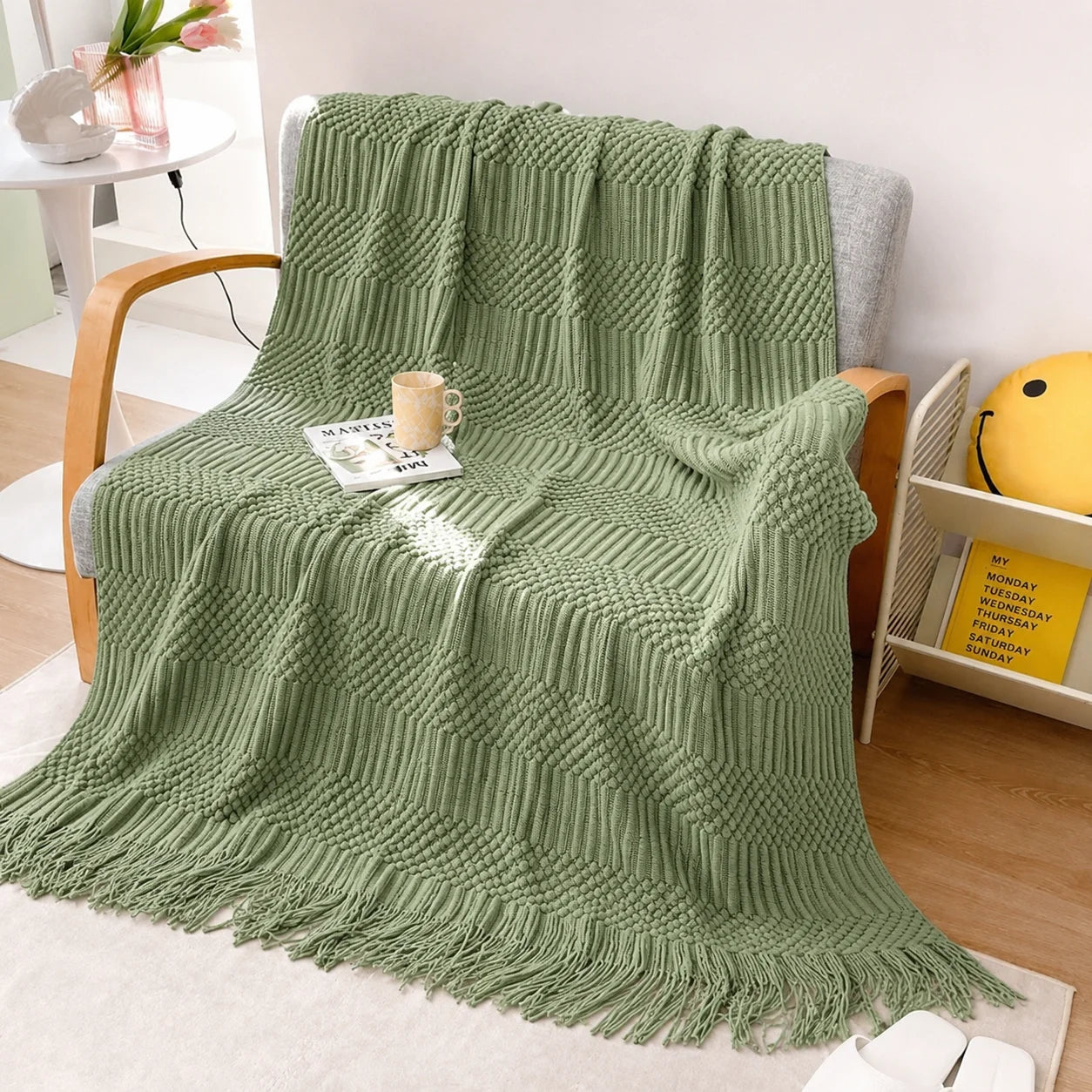 KAILISE™ Sage Diamond Knit Throw Blanket