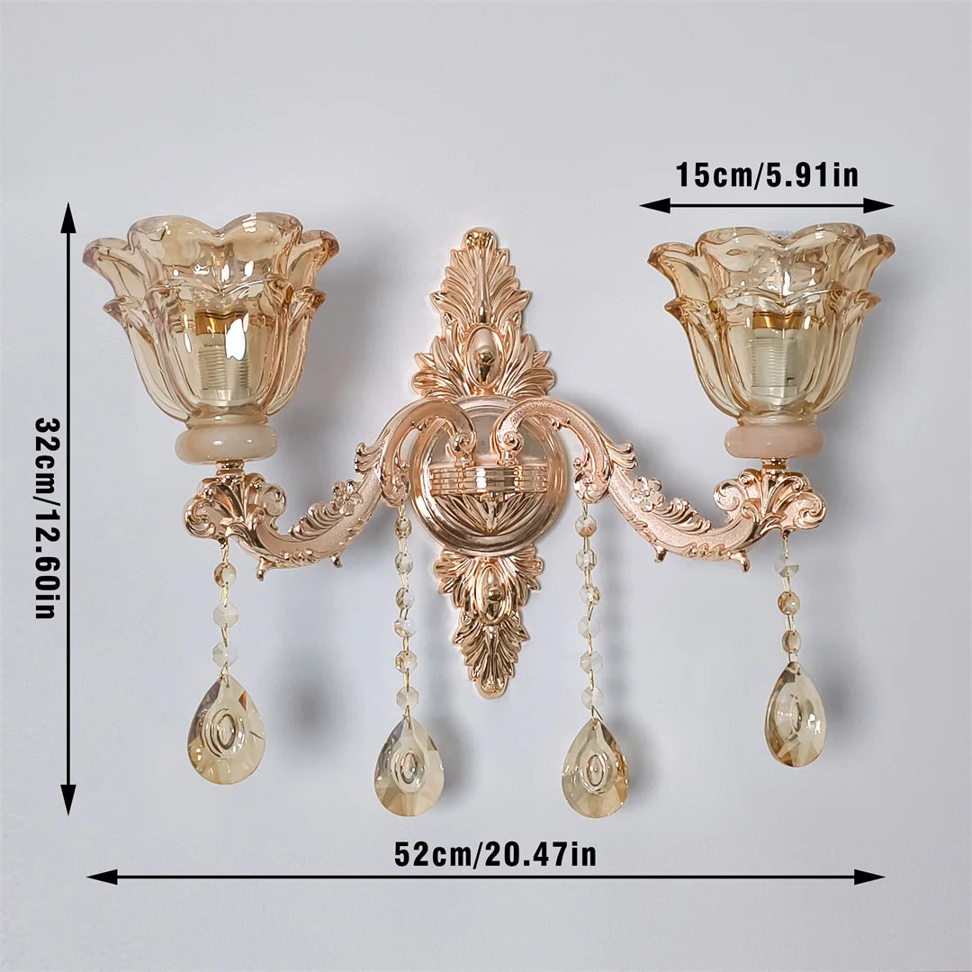 KAILISE™ Antique Gold Floral Crystal Wall Sconce
