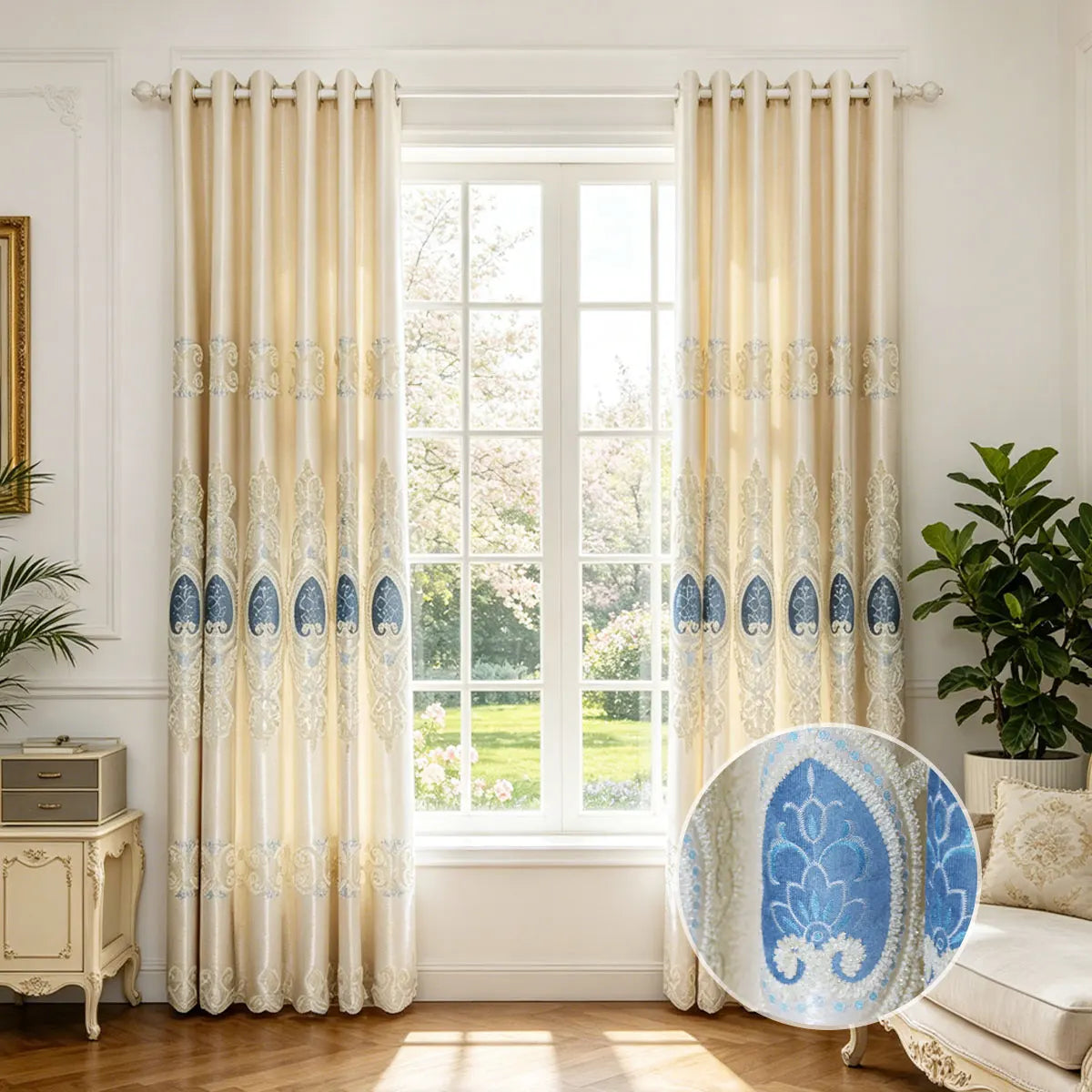 KAILISE™ European Embroidered Satin Blackout Curtains — Set of 2
